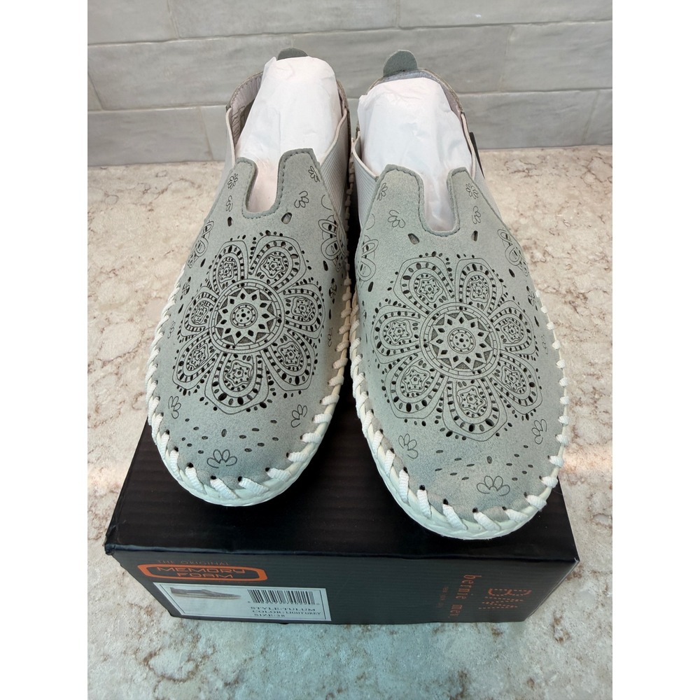 Bernie Mev Tulum Light Grey Laser Cut Floral Memory Foam Slip On Shoes Size 38